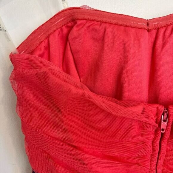 Tease Me Juniors Size 5 Pink Coral Mini Strapless Dress Blue Tie Prom Gown Tutu - Picture 5 of 10